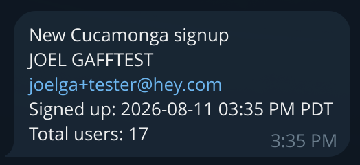 Telegram notification from the Cucamonga signup bot